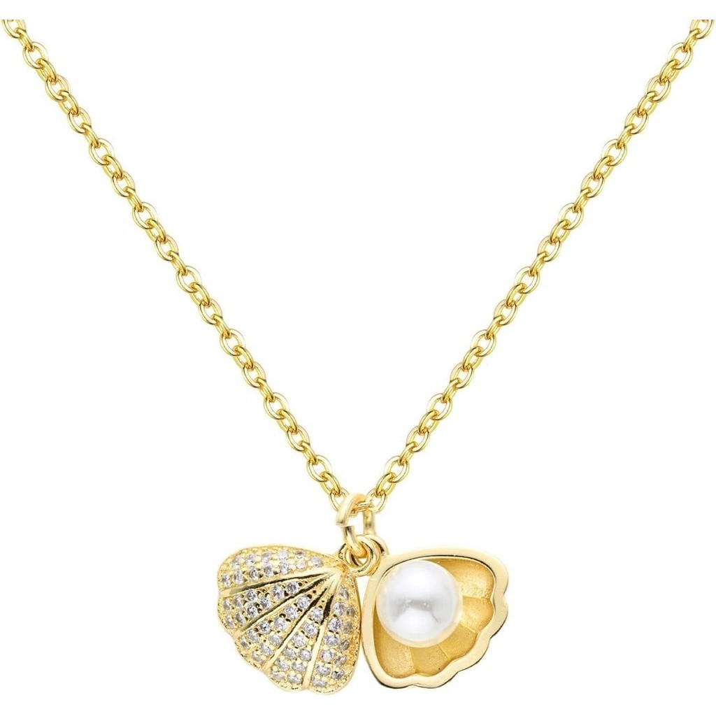 Colar de Pérolas de Concha para Mulheres, Colar de Pedras Preciosas Banhado a Ouro 18K, Elegante em Ouro / Prata