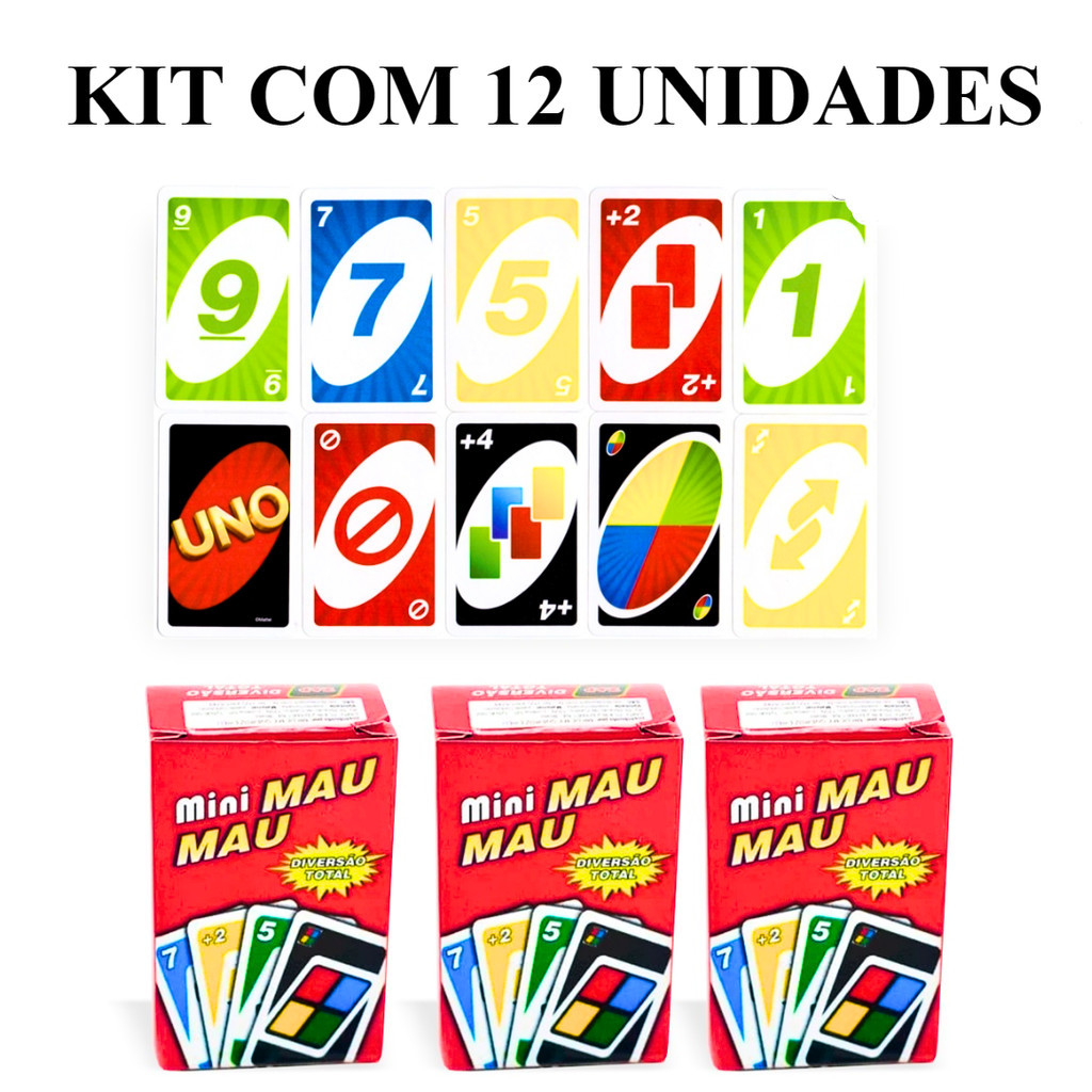 Kit Lembrancinha Festa De Aniversario Com 12 MINI MAU MAU JOGO DE CARTAS UNO Diversão total! Mau mau! Para revender, doar , Presentear