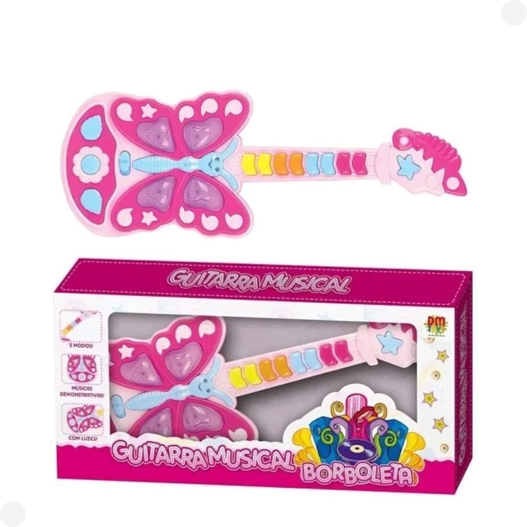 Guitarra Musical Infantil Borboleta Luzes Dmt5380 - Dm Toys - Mom & Baby