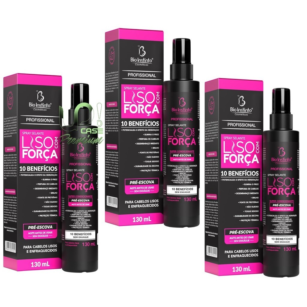 kit 3x Spray Selante Liso com Força Protetor Térmico Condicionante Desembaraça Elimina Frizz