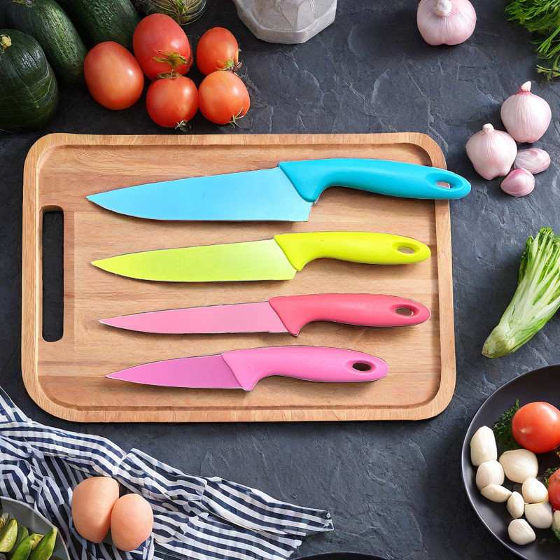 Conjunto de faca de aço inoxidável Conjunto de cozinha com 4 facas coloridas Faca de cozinha