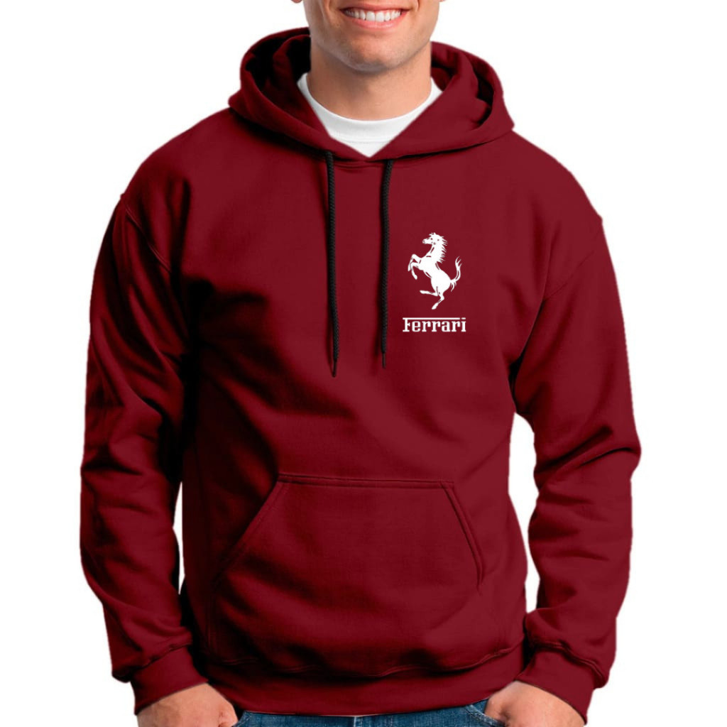 Moletom Masculino Canguru Capuz Inverno Preto Vermelho Algodão Poliester Unissex Flanelado Ferrari TOP fashion
