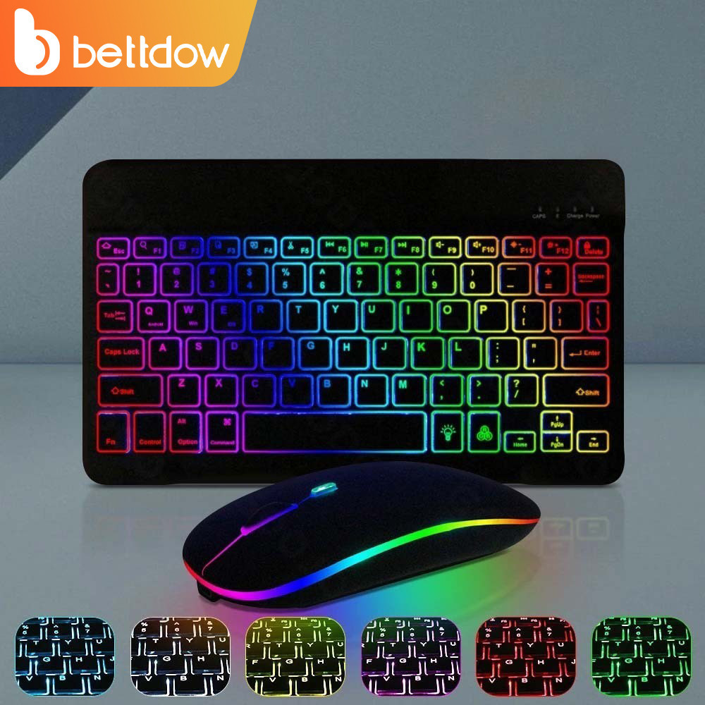 BETTDOW  teclado sem fio com retroiluminação RGB arco-íris e mouse sensível ao toque adequado para iPad iOS Android Win - Computers & Accessories