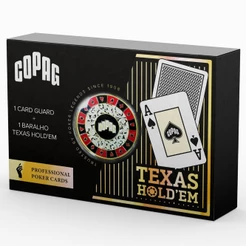 BARALHO DE POKER TEXAS HOLD'EM COM CARD GUARD METAL COPAG 55 CARTAS 100% PLÁSTICO NAIPE GRANDE MOEDA