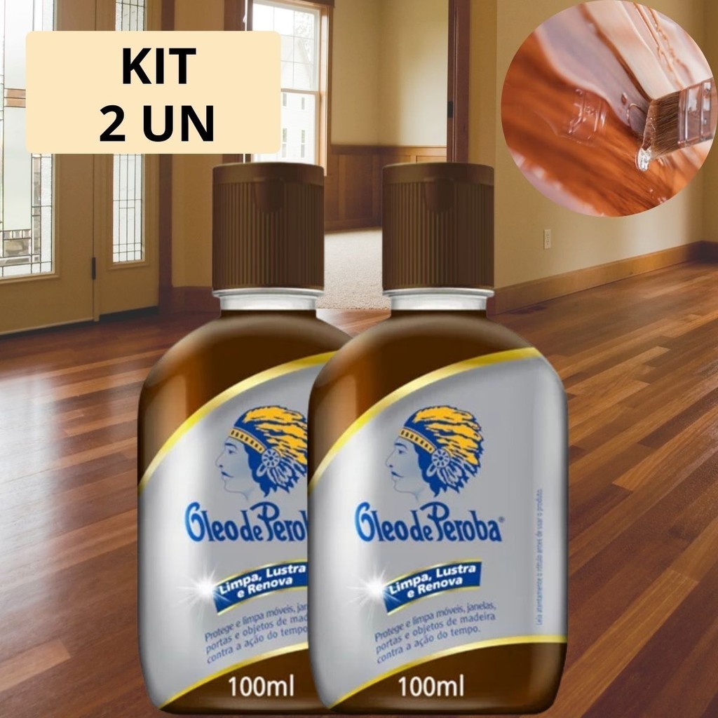 Kit 2 Oleo de Peroba 100ml Protege Revitaliza Piso Madeira Taco Carpete de Madeira