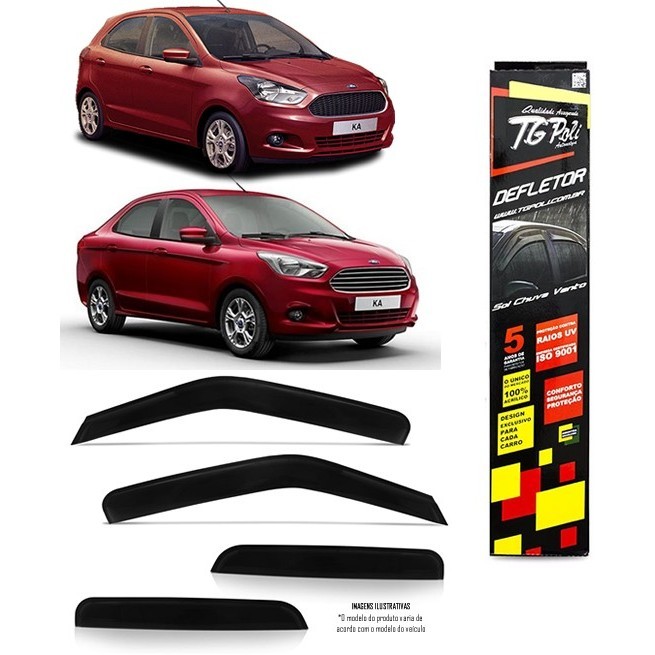 Calha Chuva Defletor TG Poli Novo Ka Hatch e Sedan 2014 2015 2016 2017 2018 2019 2020 2021 4 Portas em Oferta na Shopee