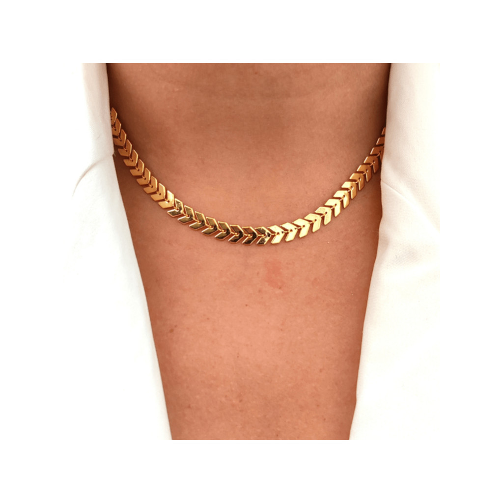 Choker Escama de Peixe Folheado a Ouro Prata Gargantilha Escama