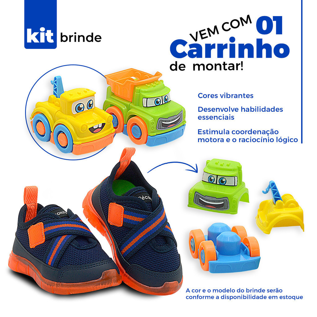 Kit Brinde Tênis Neném Menino Marinho/Laranja + Carrinho - Baby & Kids Fashion