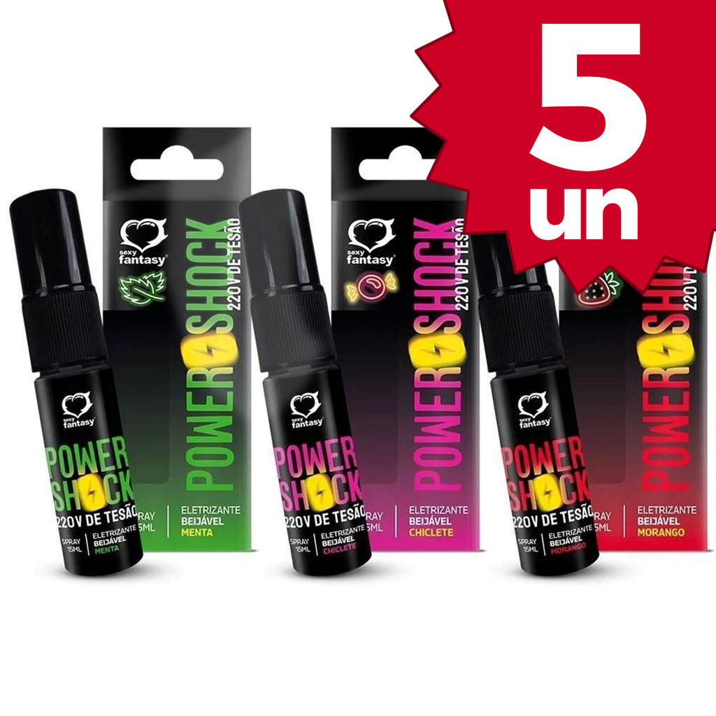 Kit com 5 - Vibrador líquido beijável Power Shock spray 15 ml - Atacado - Sexy Fantasy em Oferta na Shopee