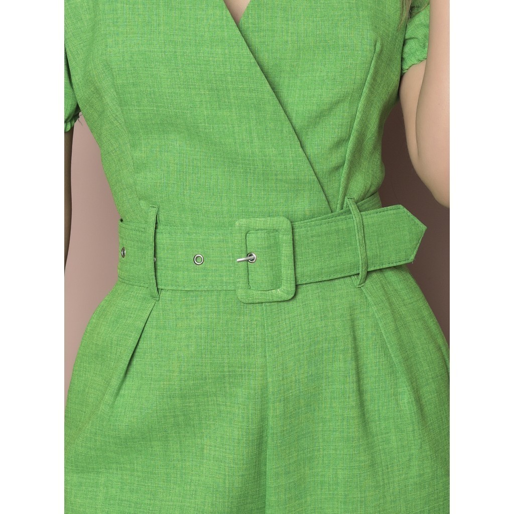 Macacão Com Cinto De Manga Bufante