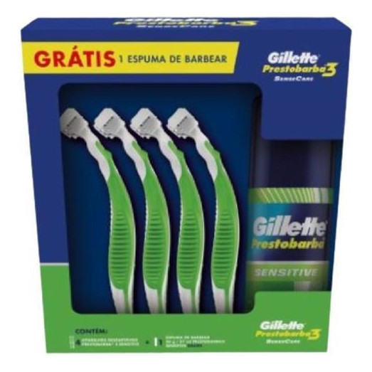 kit prestobarba 4 Aparelhos sensitive + Espuma De Barbear