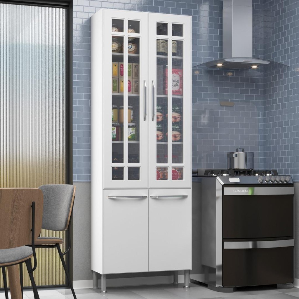 Paneleiro Duplo Modulado Com Vidro Fidelitá Viena 70cm 4 Portas Branco - Home & Living