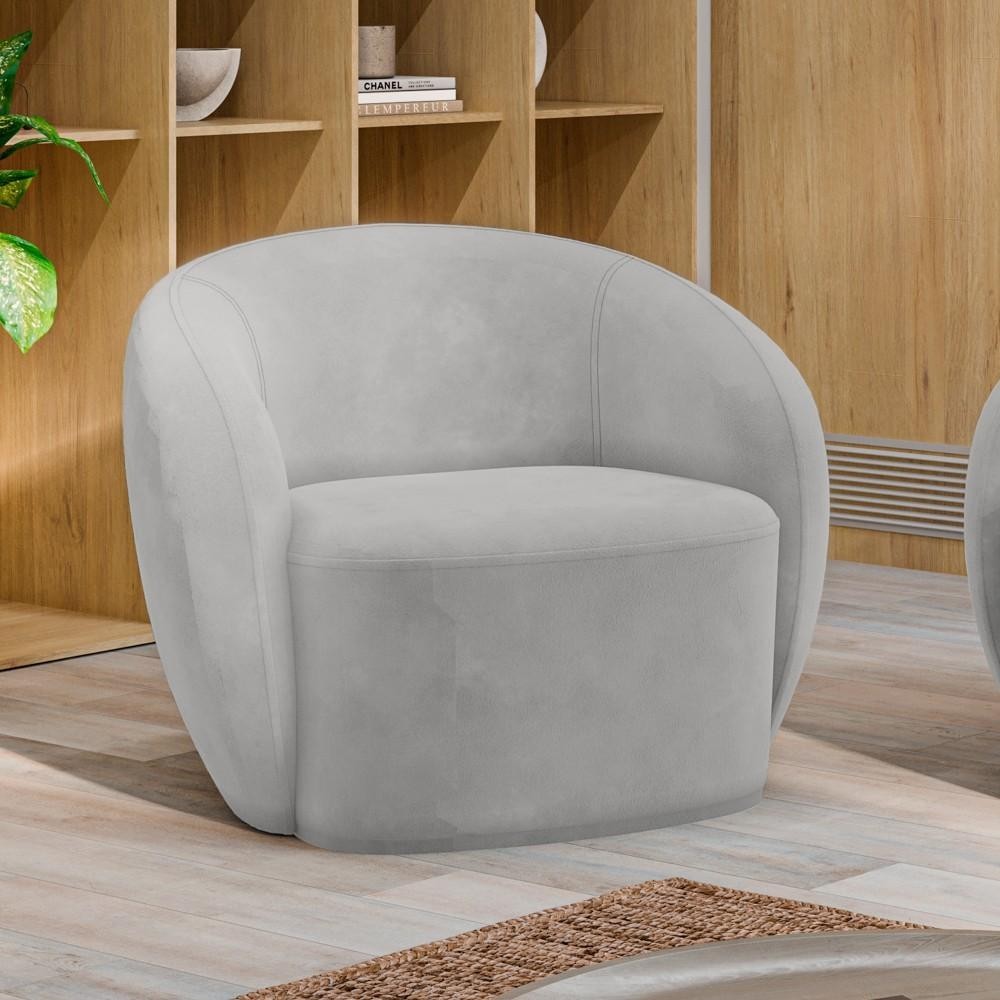 Poltrona para Sala de Estar Giratória Orgânica Garbin K04 Veludo Cinza - Mpozenato
