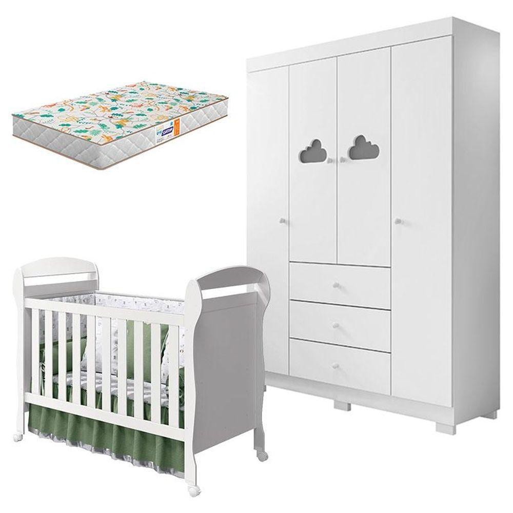 Conjunto Berço Americano Danny e Guarda Roupa Infantil Ane Branco Brilho com Colchão Gazin - Phoenix Baby em Oferta na Shopee