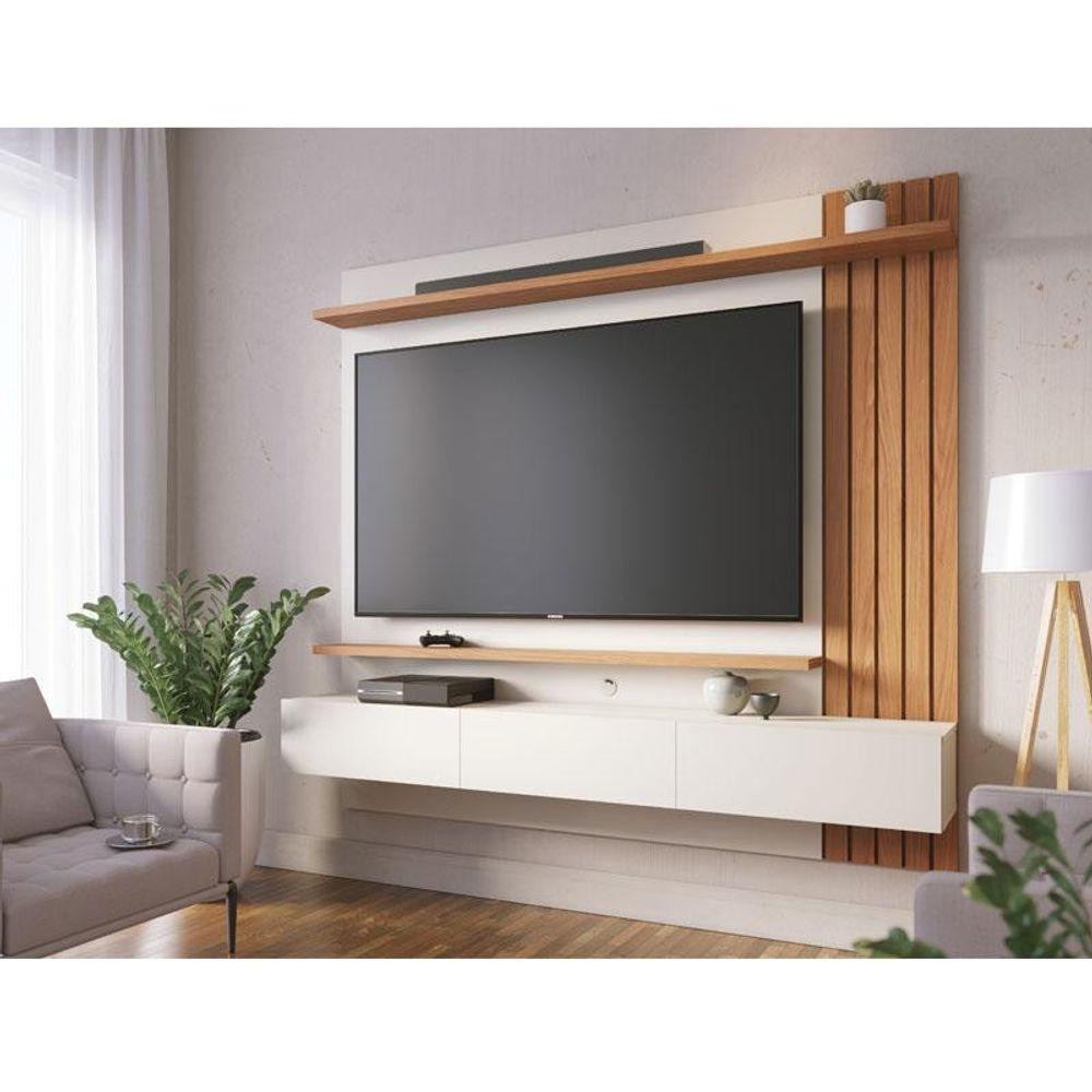 Painel Para Tv Home Suspenso Ambiente Juriti 1.8 Off White Matte Freijó - Colibri - Home & Living
