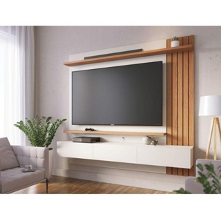 Painel Para Tv Home Suspenso Ambiente Juriti 1.8 Off White Matte Freijó - Colibri em Oferta na Shopee