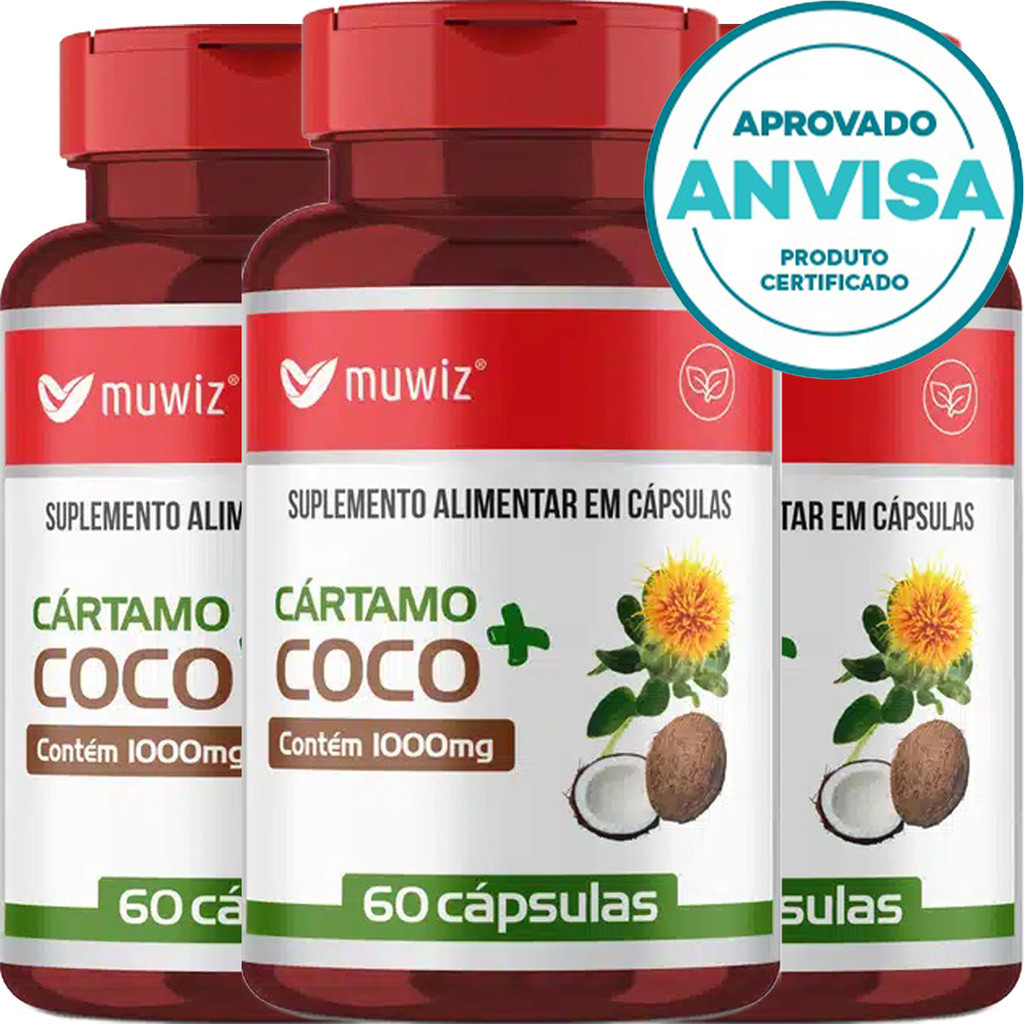 KIT 3 Unidades Óleo De Cártamo + Óleo De Coco - 60 Cápsulas 1000mg - Muwiz