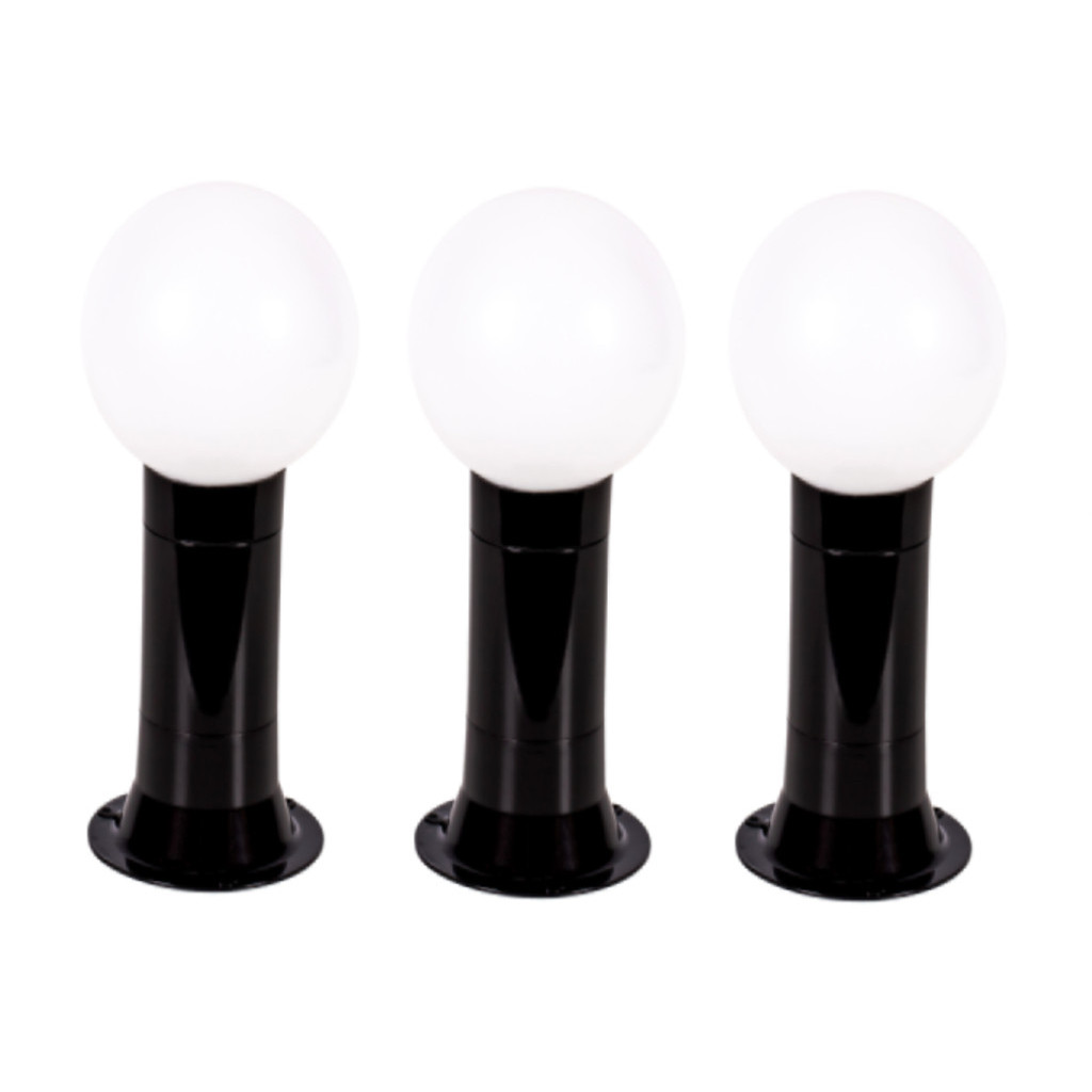 Poste Balizador Luminária Globo Jardim 35cm Preto Kit 3