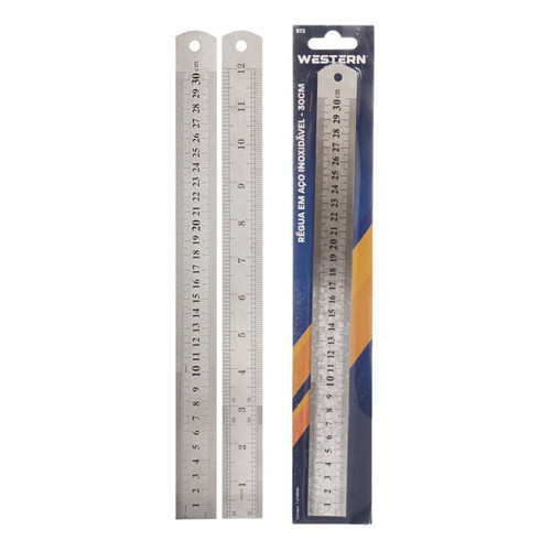 Régua Aço Inox 30cm 12 Pol Dupla Face Milímetros E Polegadas