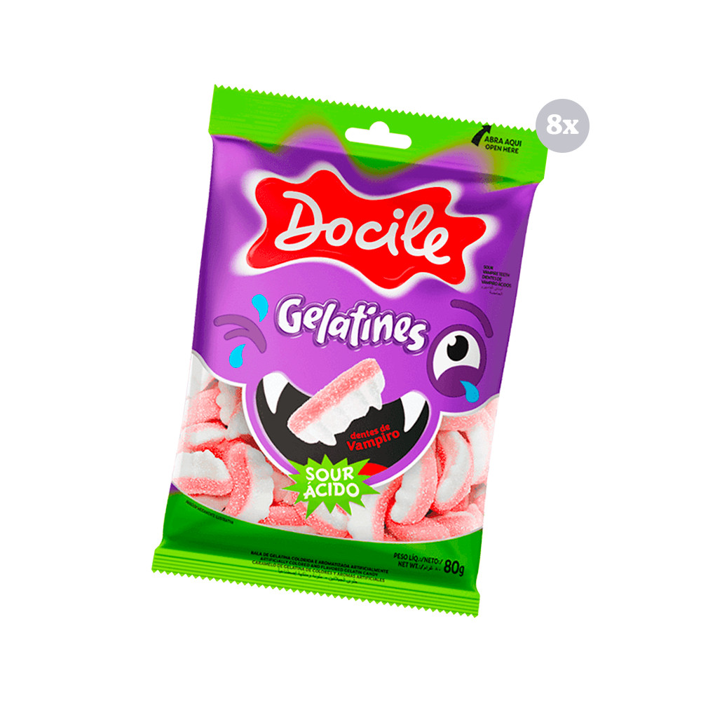 Kit Com 8 Pct Gelat Bala Gummies Dentes De Vampiro Cítrico Docile