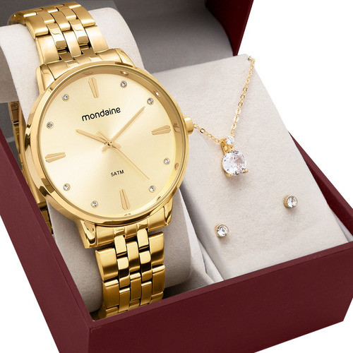 Kit Relógio Mondaine Feminino com Colar e Brincos 32598LPMKDE1K1 em Oferta na Shopee