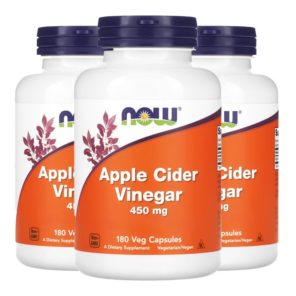 Kit 3x Vinagre de Maçã 450mg Now Foods Cider 180 Veg Caps /Made in Usa