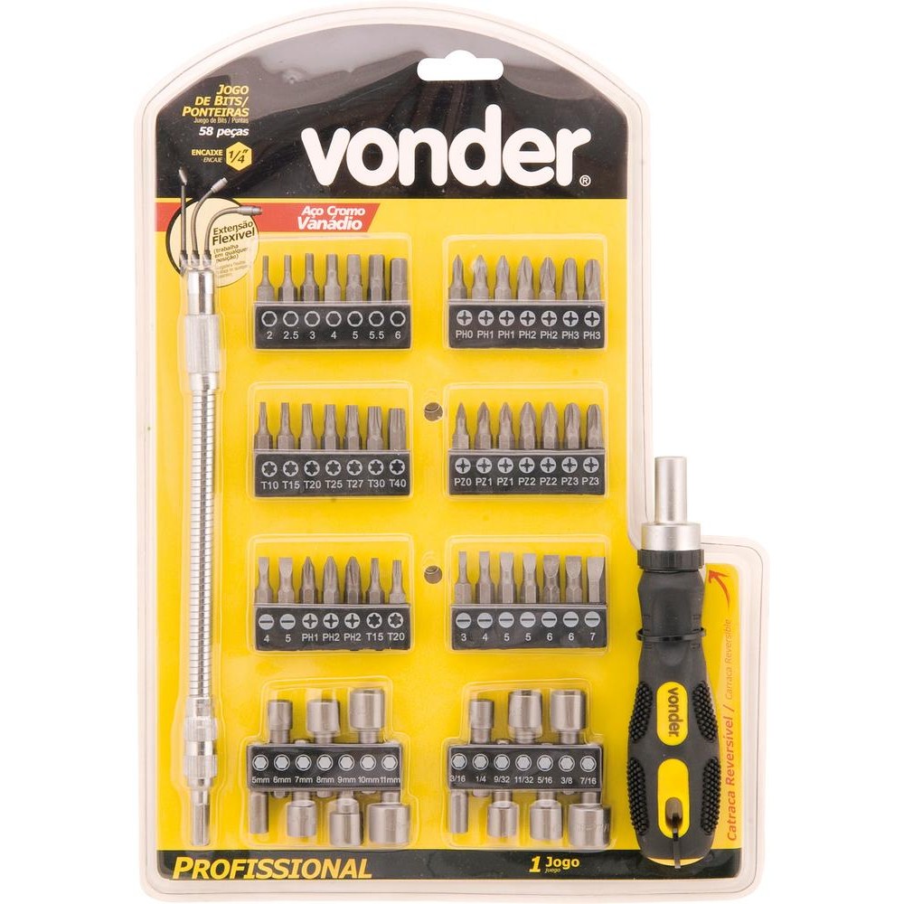 Jogo Bits Ponteiras 1/4" Com 58 peças Cromo Vanádio Vonder em Oferta na Shopee