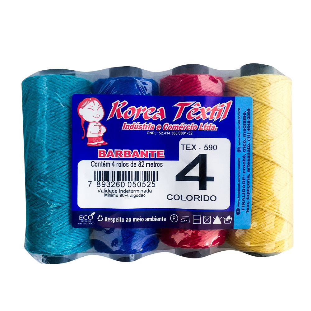 Barbante Colorido Escolar 4 Rolos Artesanato 82 Metros