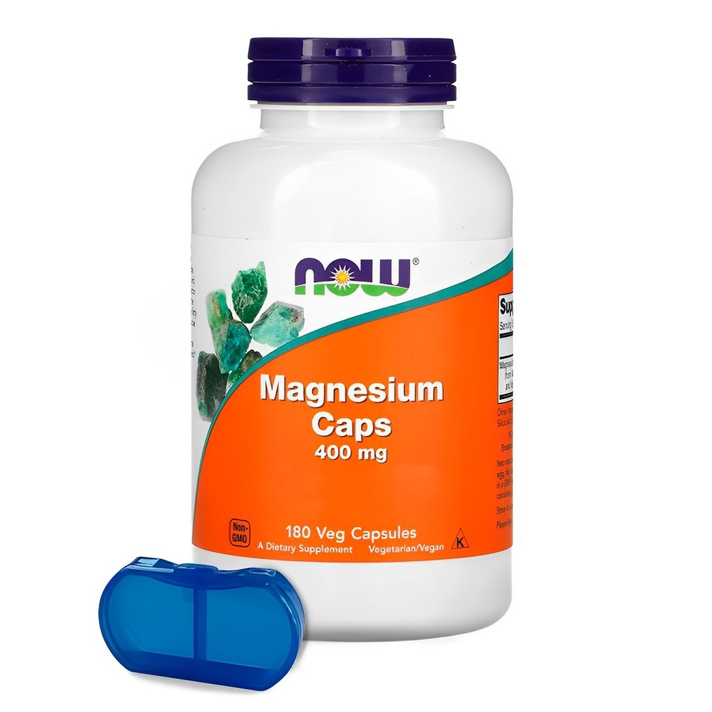 Magnésio Magnesium 400mg Now Foods 180 Veg Cáps Importado + Porta Cápsulas