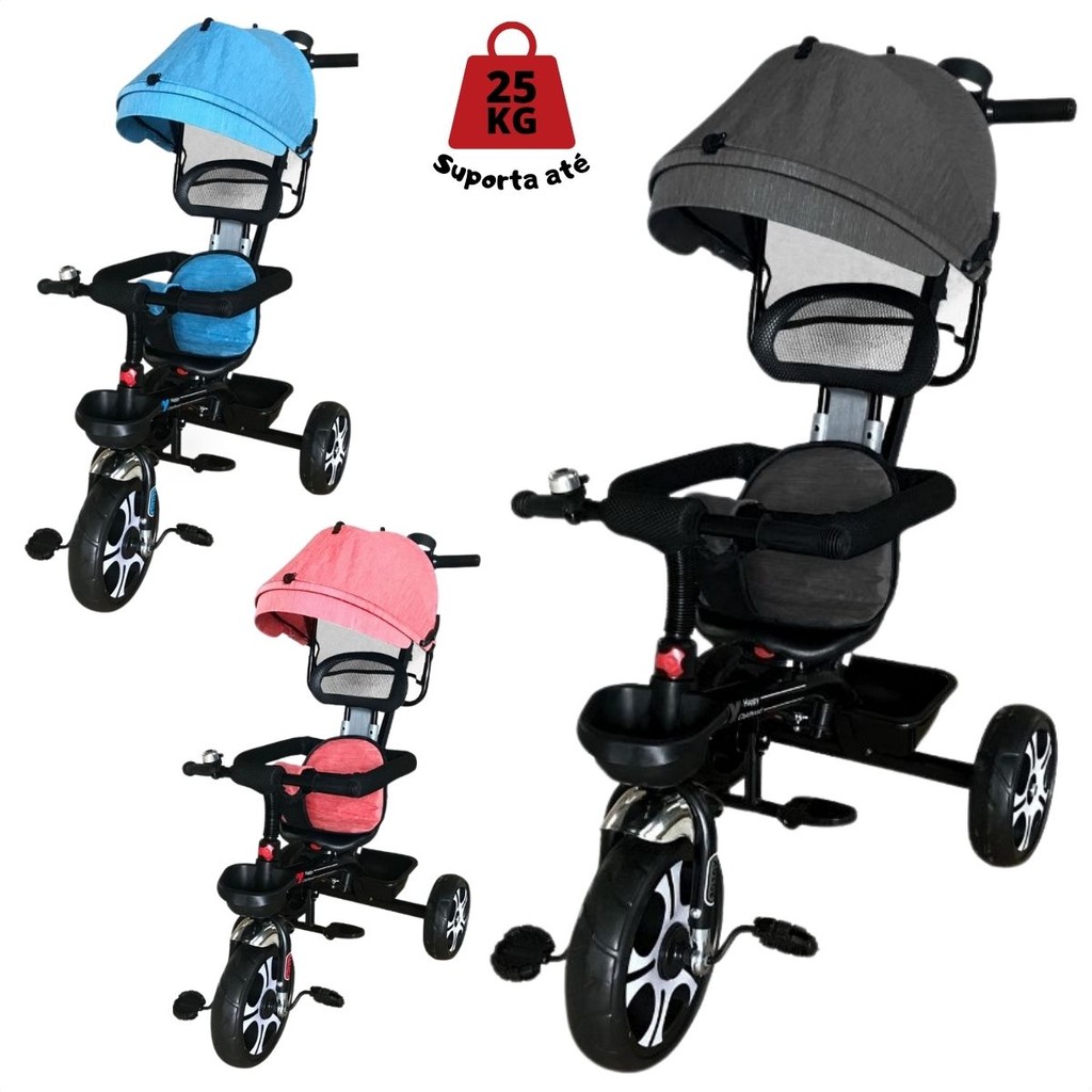 Triciclo Infantil com Proteção Capota Pedal e Haste Empurrar até 25kg - Mom & Baby
