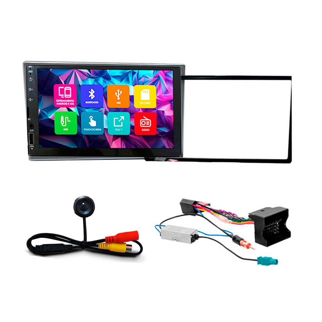 Kit Multimidia 7 Pol C3 Peugeot 307 Hatch Sedan SW 2000 2001 2002 A 2012 2013 Espelhamento Android Ios 2 Din Prata