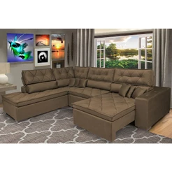 Sofa de Canto Retrátil e Reclinável com Molas Cama inBox Platinum Esquerdo 3,40x2,36 Suede Café
