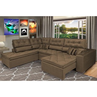 Sofa de Canto Retrátil e Reclinável com Molas Cama inBox Platinum Esquerdo 3,40x2,36 Suede Café em Oferta na Shopee
