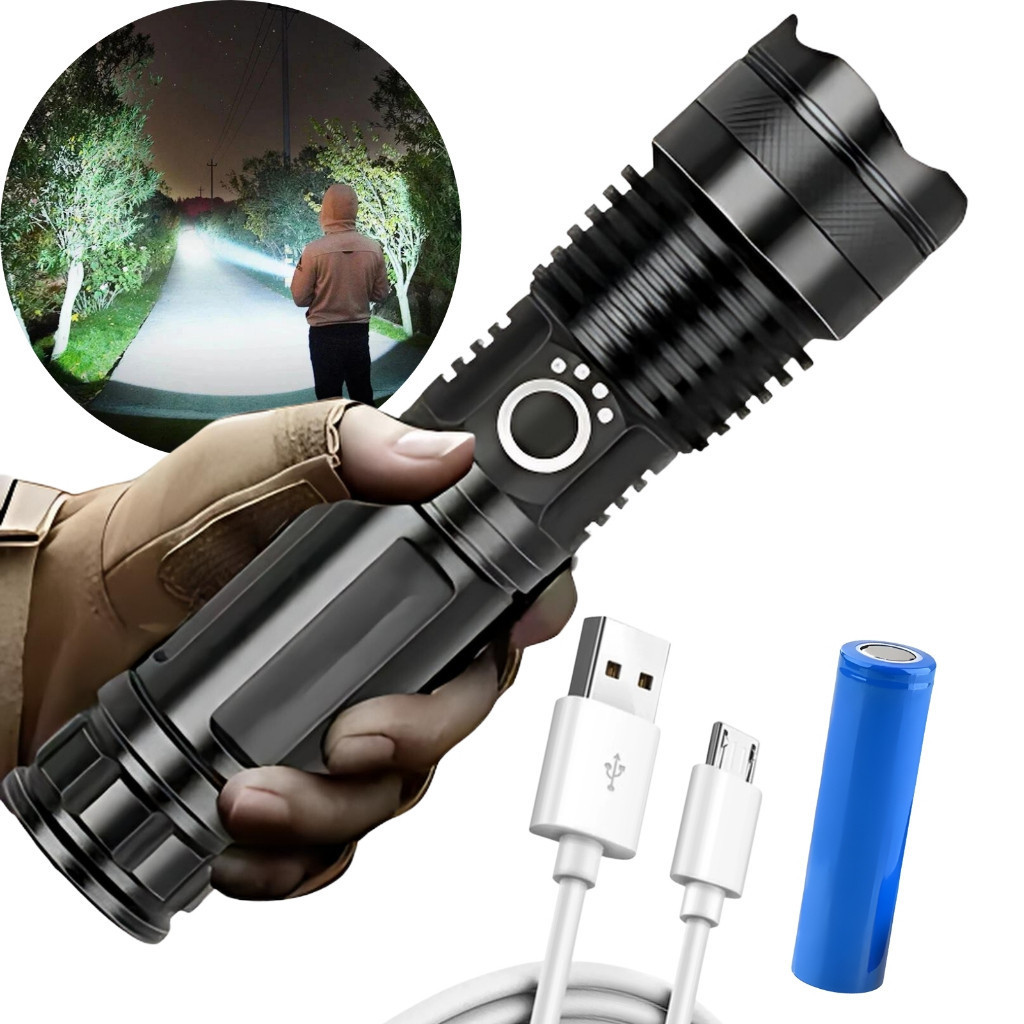 Lanterna De Led T9 P70 Militar Tática Com Zoom Ultra Forte Recarregável Usb