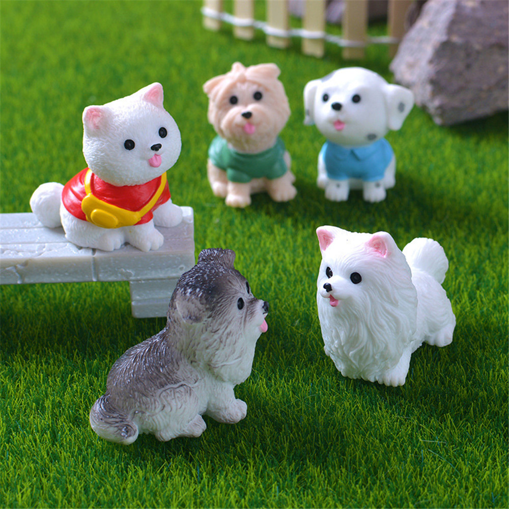 3 peças miniaturas de estatuetas fofas simulação de cachorro pomerânia micro ornamentos de paisagem para decoração