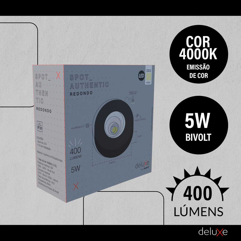 Detalhes do LED-SPOT-AUTHENTIC-SOBR-RED-PF-5W-NE4000K-BIVOLT-400