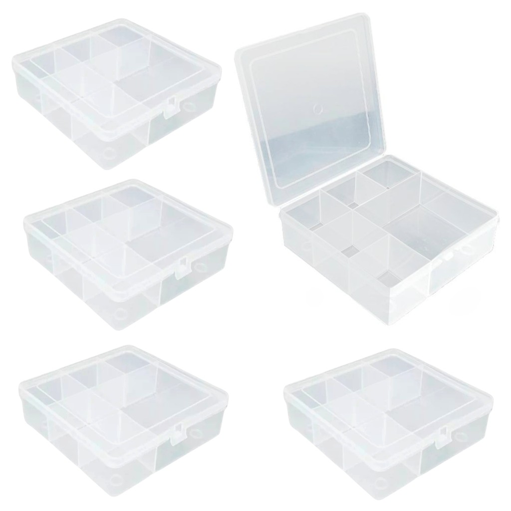 Kit 5 Caixa Organizadora 6 Divisória 11x11x3,5cm Bijuteria Presente Páscoa Especiaria Gin Guloseimas