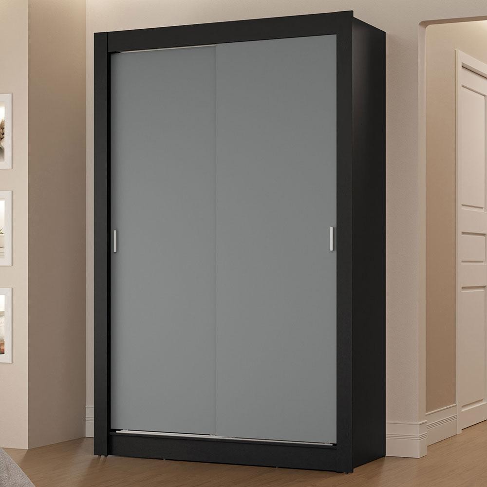 Guarda-Roupa Solteiro 2 Portas de Correr 2 Gavetas Preto/Cinza Vivare Madesa em Oferta na Shopee