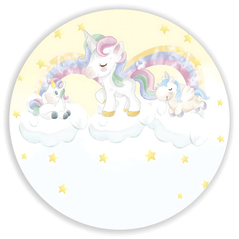 NOVO Painel Festa Infantil Redondo Unicórnios Aquarela, Pata Dourada + Arco, Suporte incluso. Fazemos personalizado com qualquer tema. Confeccionado em Lona fosca, impressão de alta resolução. cenário , p/ Decoração