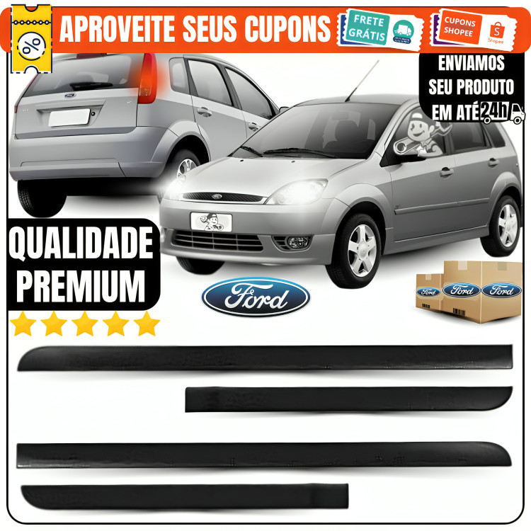 Jogo Friso Borrachão Lateral Ford Fiesta 2003 á 2015 4 Portas Hatch Todos Os Modelos