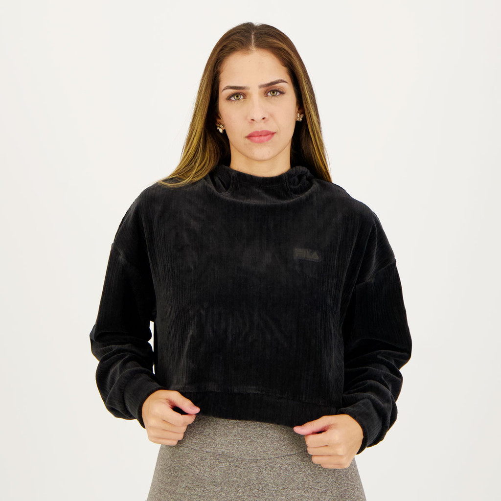 Moletom Cropped Fila Woof Feminino Preto