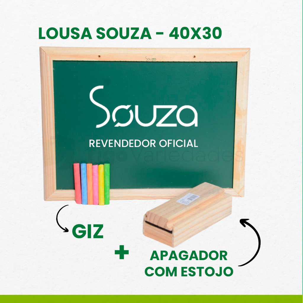 Lousa quadro escolar 40x30 com porta giz apagador e giz em Oferta na Shopee
