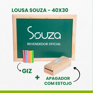 Lousa quadro escolar 40x30 com porta giz apagador e giz em Oferta na Shopee