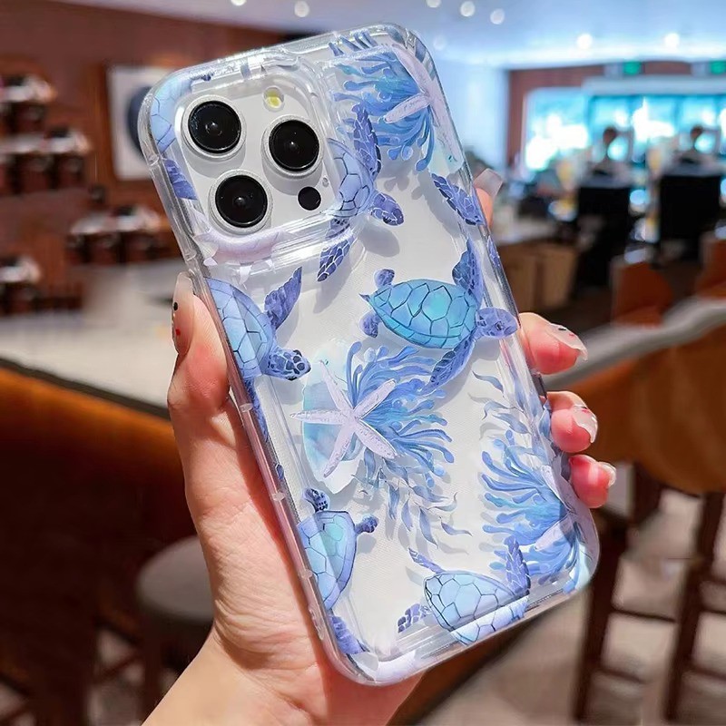 Capa Para Samsung S23 S24 Ultra S23 FE S22 S21 A35 A15 A55 A54 A53 A52 A32 A13 A34 A51 4G 5G Moda Colorida Vida Marinha Tartaruga Anti-Queda Transparente De Silicone Macio