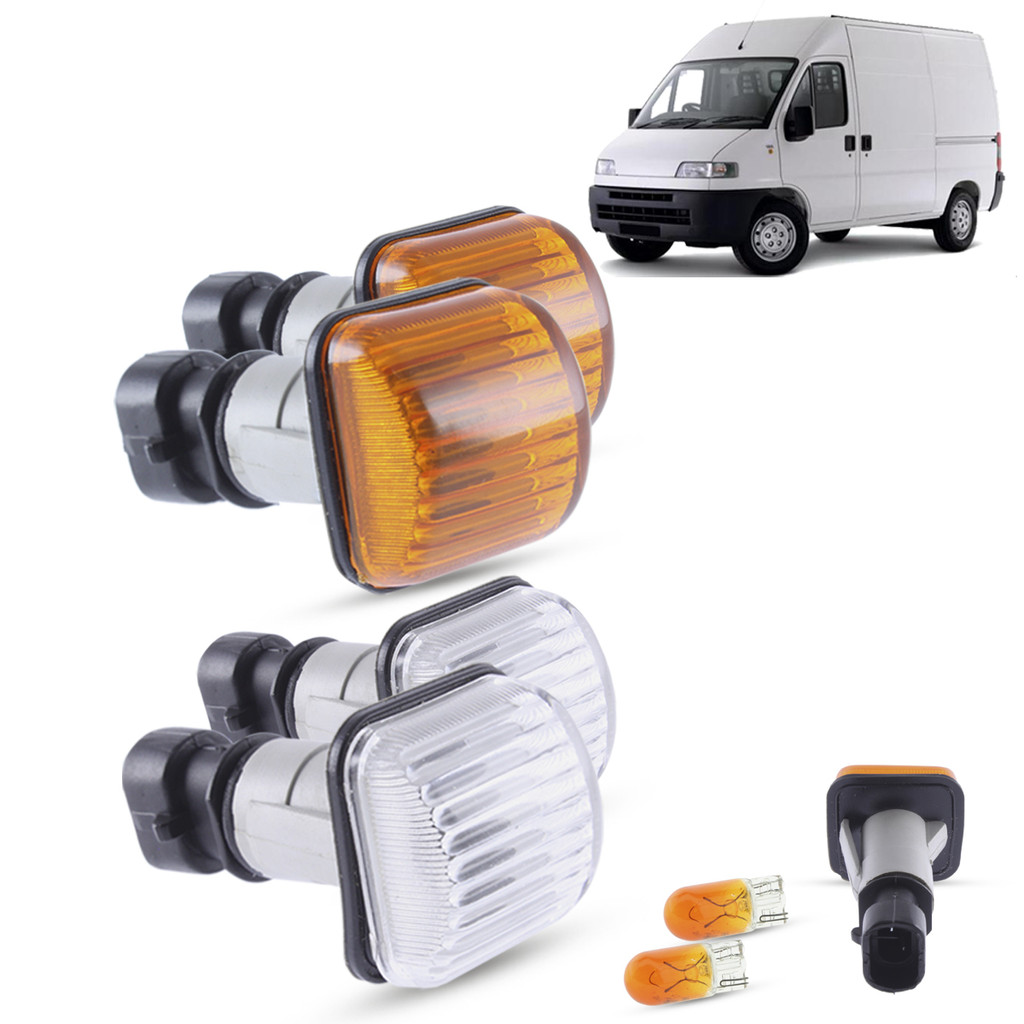 Par de Lanterna Pisca Seta Lateral + Soquete e Lâmpada Fiat Ducato Boxer Jumper 1996 a 2004