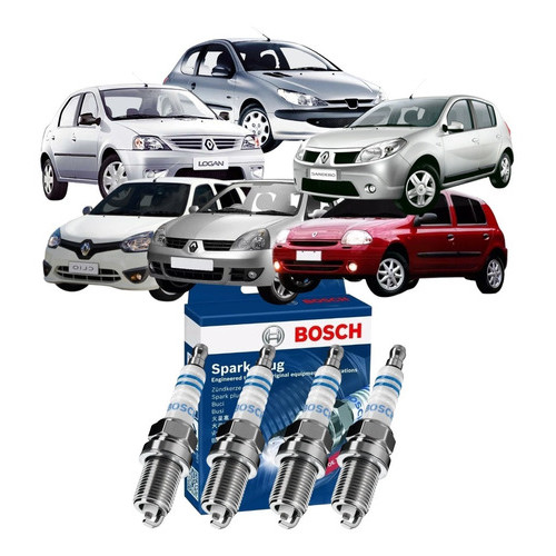 Jogo 4 Velas Original Bosch Clio Logan Sandero 206 2000 2001 2002 2003 2004 2005 2006 2007 Até 2016