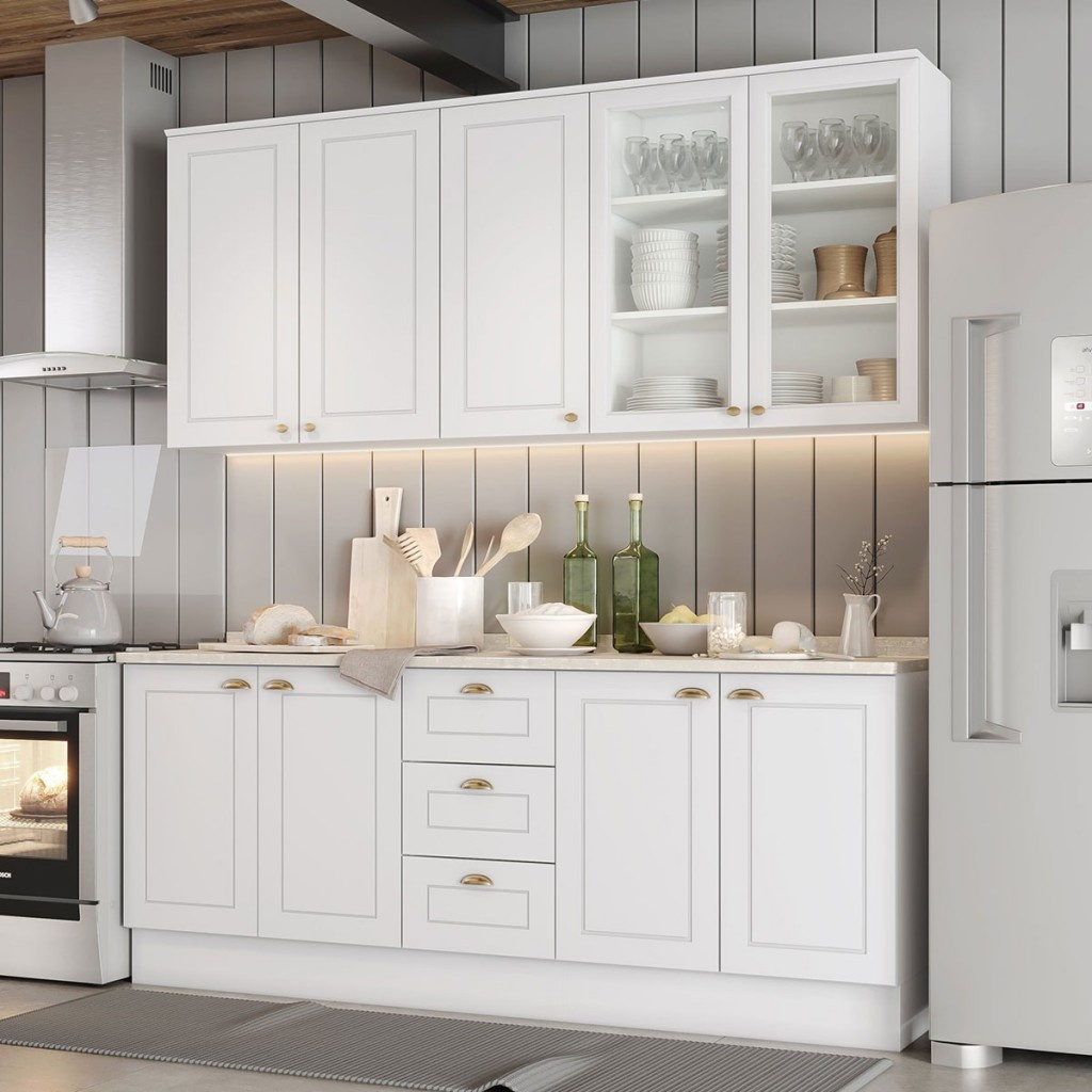 Cozinha Completa Americana 9 Portas 3 Gavetas com Vidro 100% Mdf