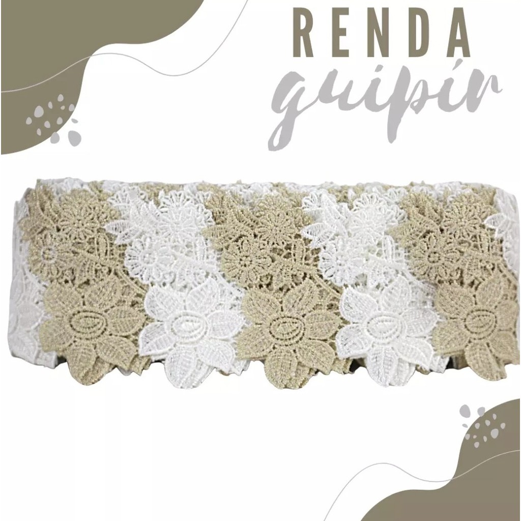 Renda Guipir CHL-452 Entremeio - 10.0 Cm -  Rolo C/13.7 Metros Cor:Ouro-Branco