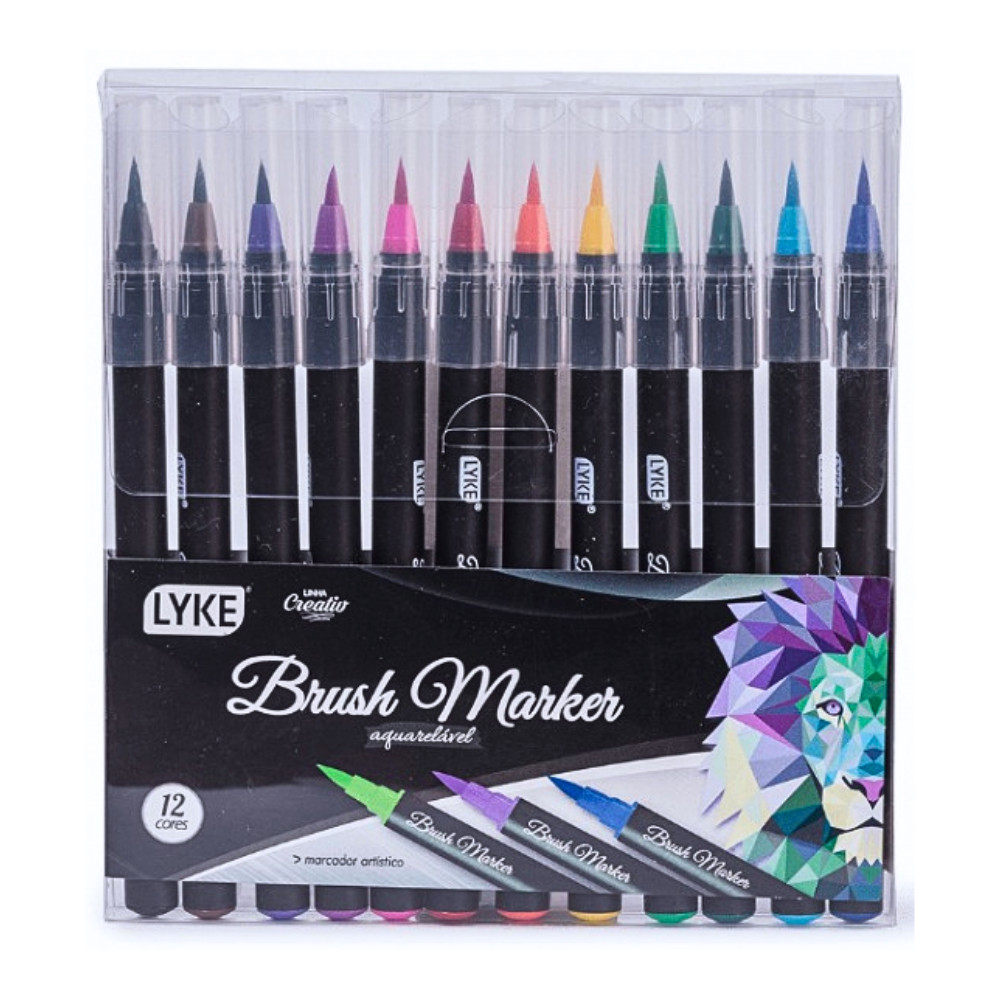 Marcador Artístico Brush Marker Aquarelável 12 Cores LYKE