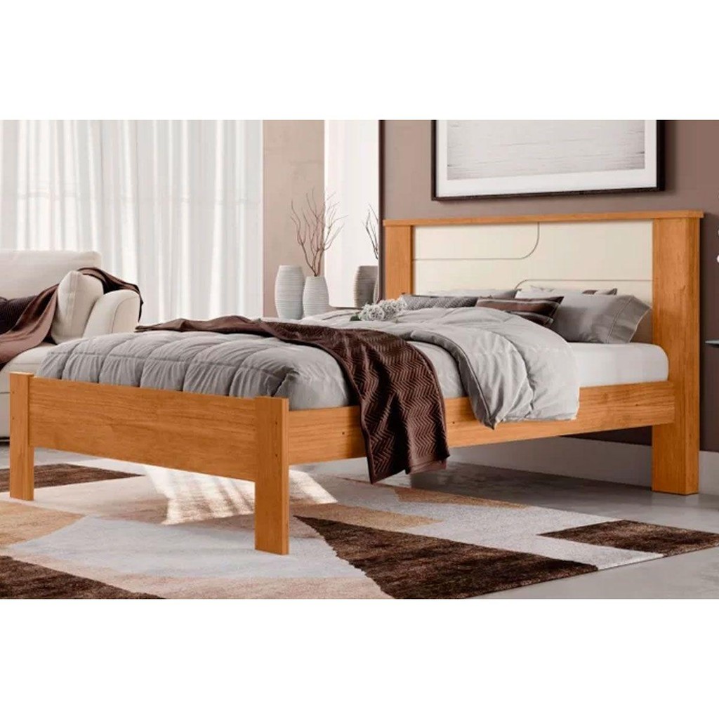 Cama de Casal Pérola Cinamomo/Off White - Conquista - Home & Living